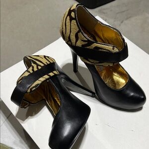 Elegant Black and Animal Print Heels